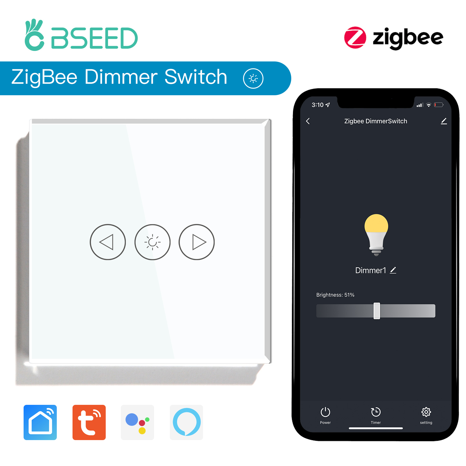 Power Switch Outdoor - BSEED Zigbee Dimmer Light Switches 1Gang