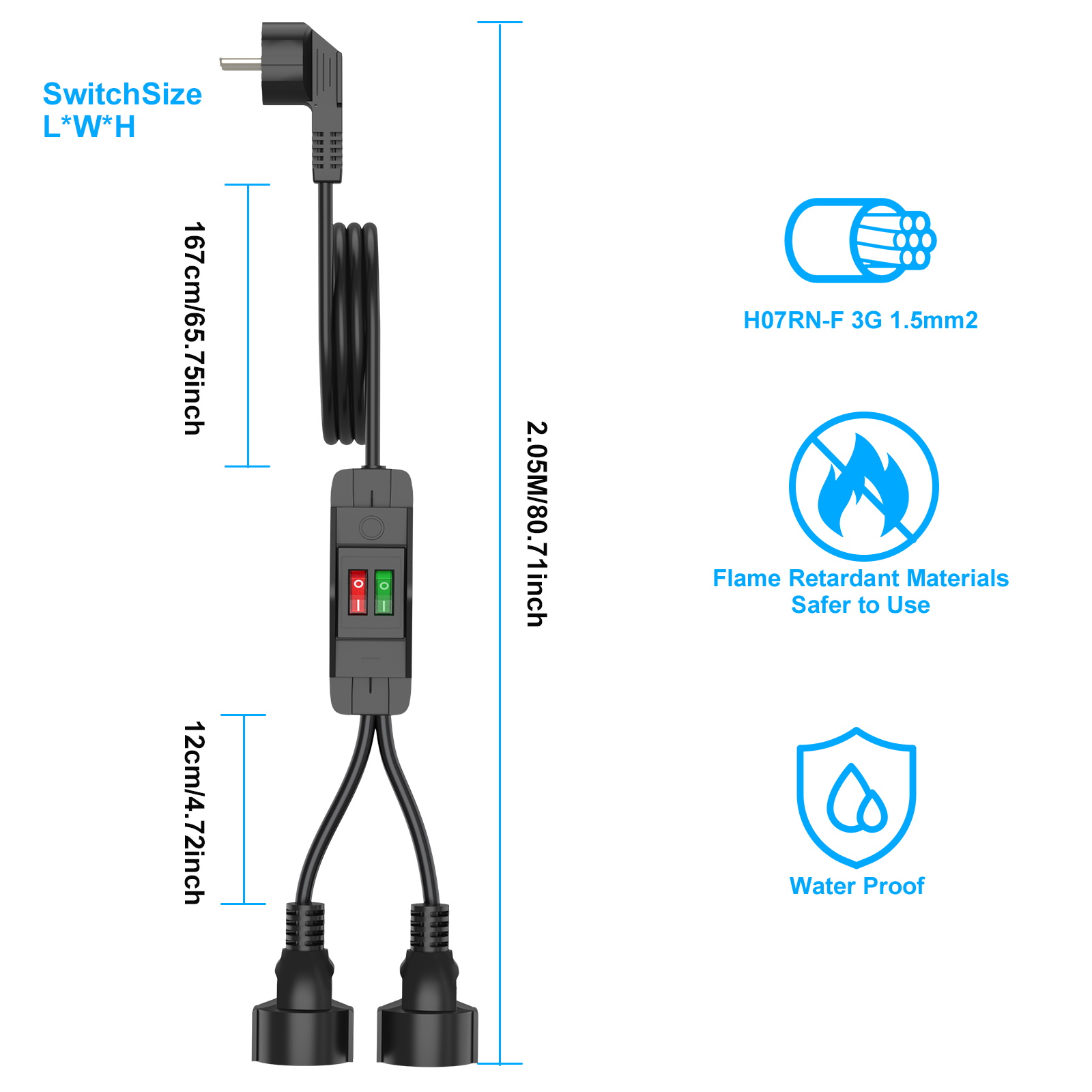 EU Plug Extension Cord with ON - Outdoor Power Extension Cord ulasan dan harga